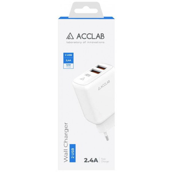 Фото - Сетевое зарядное устройство ACCLAB AL-TC224 2хUSB 5В/2,4A/12W White (1283126538834)
