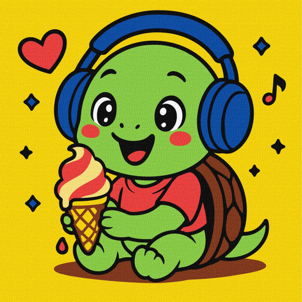 Фото - Картина по номерам Ideyka для детей "Черепашка ест мороженое" 25х25 см (KHO1298)