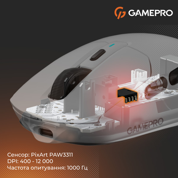 Фото - Мышь беспроводная игровая GamePro Genesis Airmaster Wireless/Bluetooth/USB PixArt PAW3311 Sensor White (GM167W)