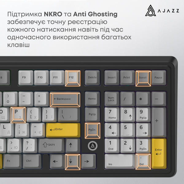 Фото - Клавиатура проводная игровая Ajazz AK980 MAX Magnetic switches Black Gray Yellow (AK980-MAX-M-BGY)