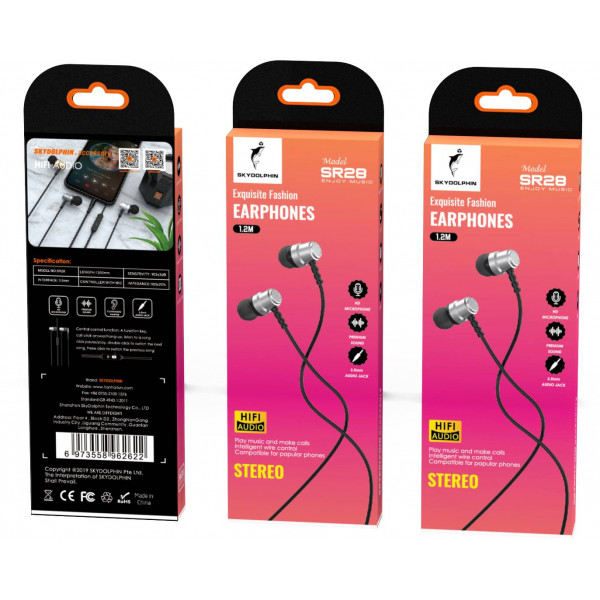 Фото - Наушники вкладыши проводные SkyDolphin SR28 Metal with mic Silver (HF-000473)
