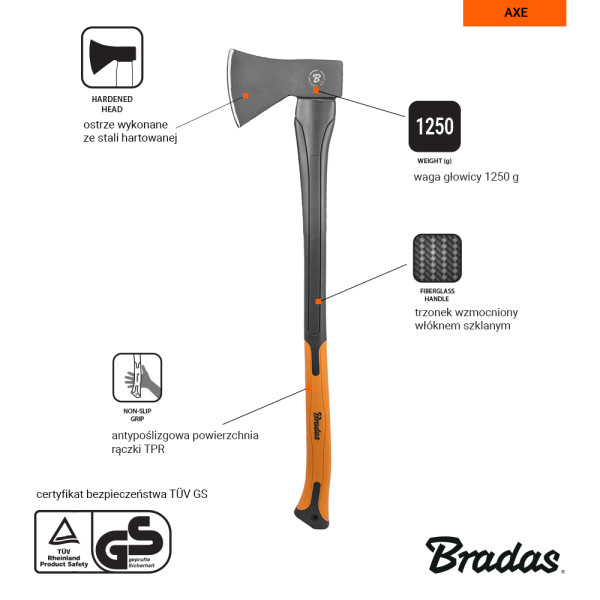 Фото - Топор BRADAS FIBERGLASS 1250 г (KT-SF1125)