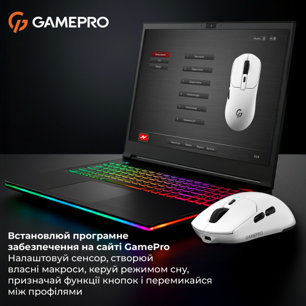 Фото - Мышь беспроводная игровая GamePro Genesis Airmaster Wireless/Bluetooth/USB PixArt PAW3311 Sensor White (GM167W)