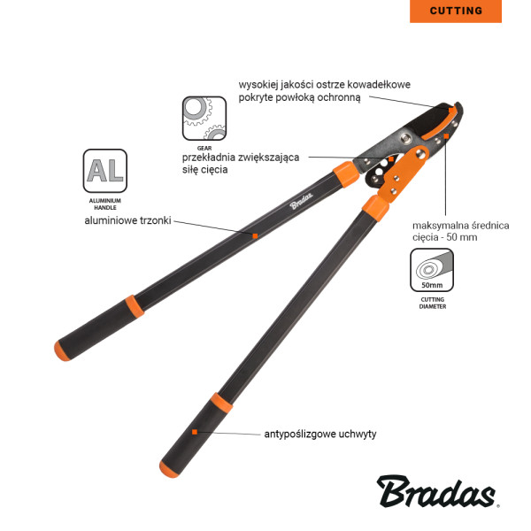 Фото - Ножницы садовые BRADAS с редуктором V-SERIES с наковальней (KT-V1230)
