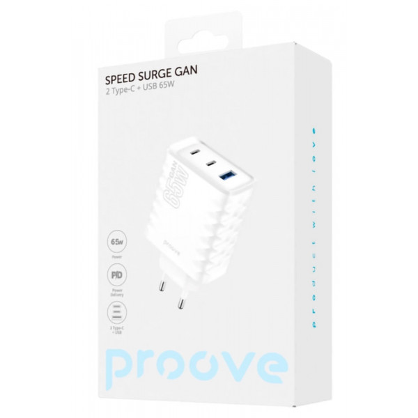 Фото - Сетевое зарядное устройство Proove Speed Surge Gan 65W (USB + 2 Type-C) (WCSS60120002)