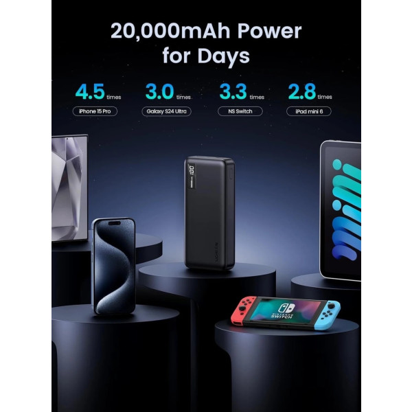 Фото - Батарея мобильная UGREEN PB312 20000mAh 20W 2xUSB-A+USB-C PD Black (25683)