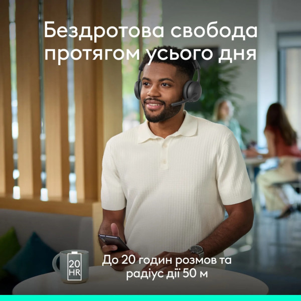 Фото - Гарнитура беспроводная Logitech Zone Wireless 2 ES for Business Graphite TEAMS version with receiver (981-001493)