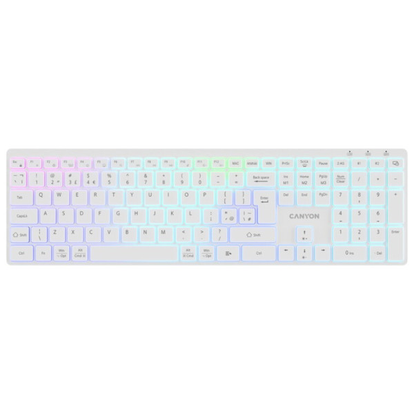 Фото - Клавиатура беспроводная Canyon HKB-W11 Slim Dual Mode Wireless RGB EN/UA White (CNS-HBTK11W)