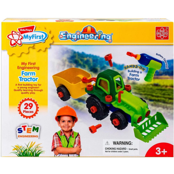 Фото - Пластиковый конструктор Edu-Toys Трактор с инструментами 29 деталей (JS030)
