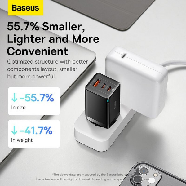 Фото - Сетевое зарядное устройство Baseus 65W GaN5 Pro 2C+U (CCGP120201) Black