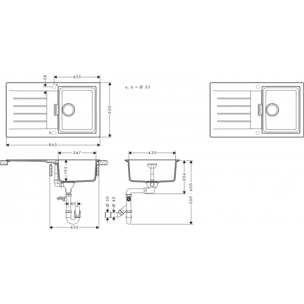 Фото - Мойка кухонная Hansgrohe S52 S520-F345 (43356170)