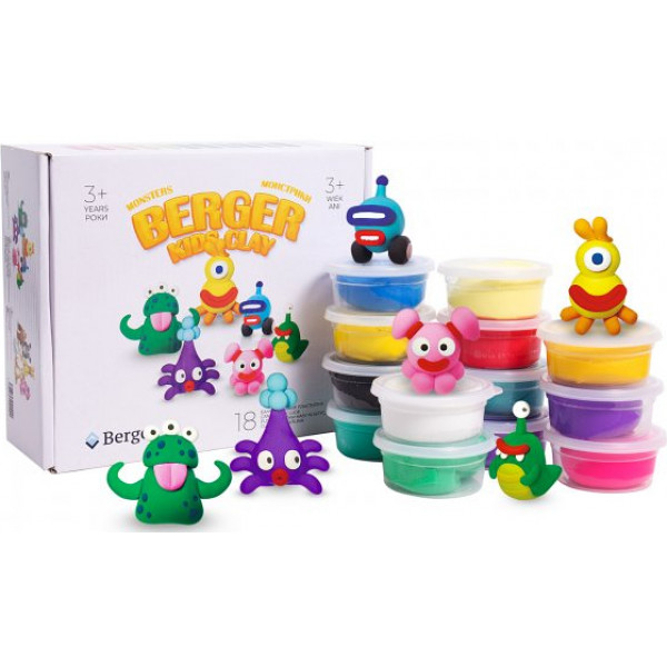 Фото - Масса для лепки Berger Kids Clay Монстрики 18 баночек 580 г Разноцветный (Monsters 01-18)