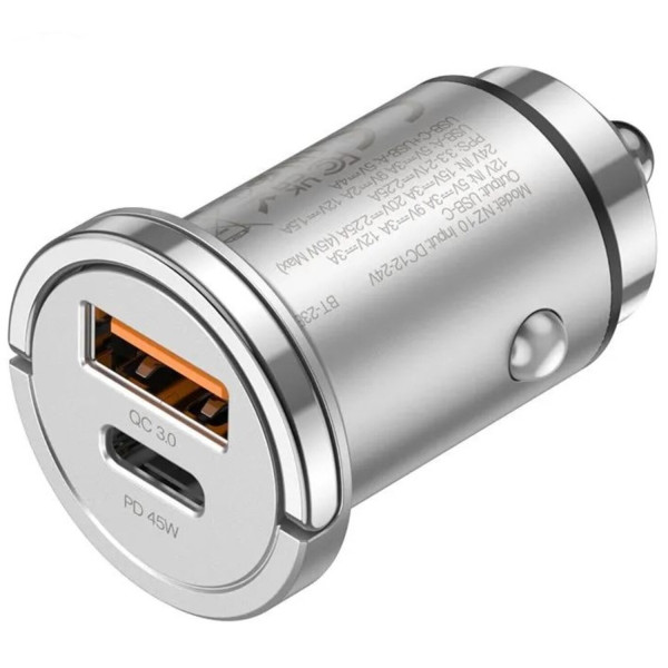 Фото - Автомобильное зарядное устройство HOCO NZ10 Handy PD45W+QC3.0 car charger Silver (6942007601825)