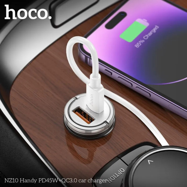 Фото - Автомобильное зарядное устройство HOCO NZ10 Handy PD45W+QC3.0 car charger Silver (6942007601825)