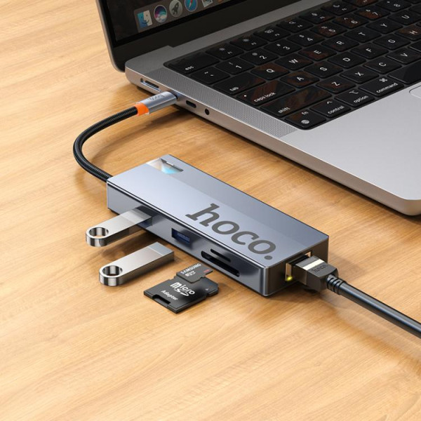 Фото - Хаб USB HOCO HB52 Wow 8-in-1 multi-function converter Deep Space Gray (6942007647311)