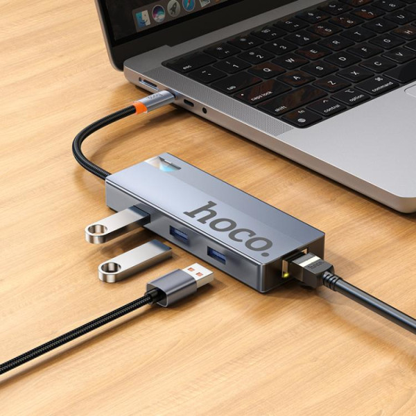 Фото - Хаб USB HOCO HB51 Wow 6-in-1 multi-function converter Deep Space Gray (6942007647304)