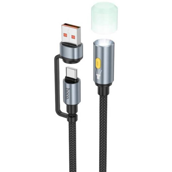 Фото - Кабель синхронизации данных HOCO UA38C USB/Type-C to LED Black (6942007647755)
