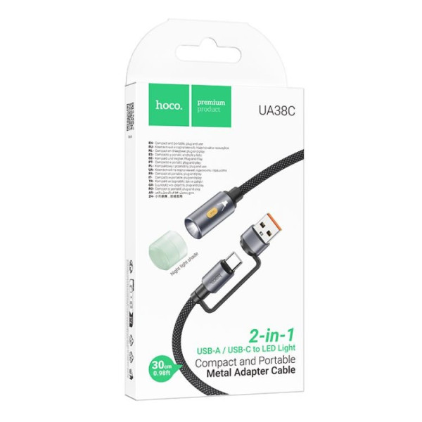 Фото - Кабель синхронизации данных HOCO UA38C USB/Type-C to LED Black (6942007647755)