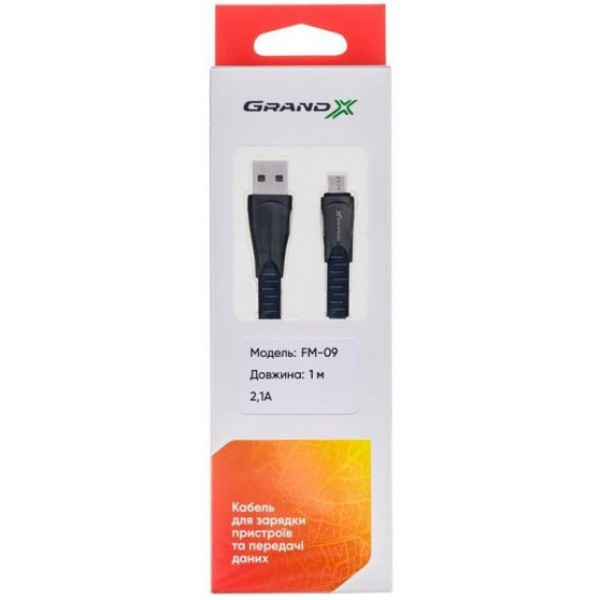 Фото - Кабель синхронизации данных Grand-X USB-microUSB 2А 1m (FM09)