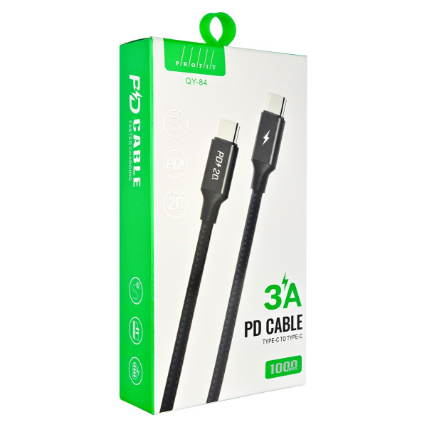 Фото - Кабель синхронизации данных Profit QY-84, PD, 20W, 3A  Type-C to Type-C 1m Black (000001709)