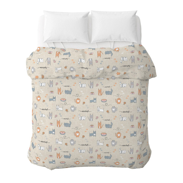 Фото - Пододеяльник полуторный Home Line 150х215 см бязь КОТЯЧАЯ РАДОСТЬ бежевый (174443)
