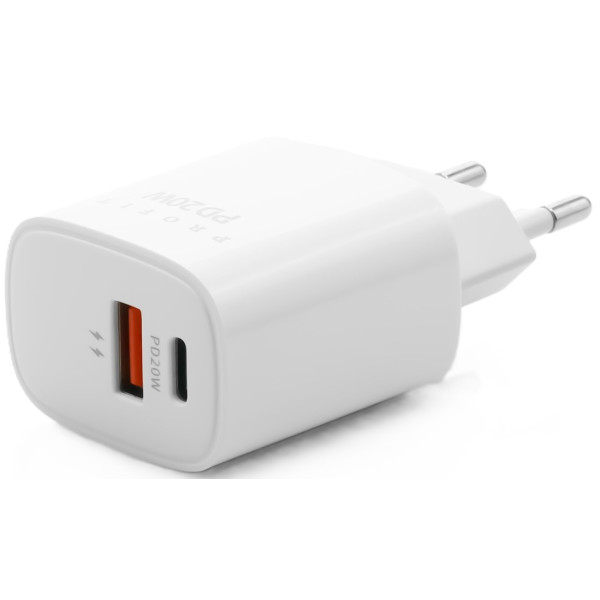 Фото - Сетевое зарядное устройство Profit U58 PD QC3.0, 20W USB A+C White (000001843)