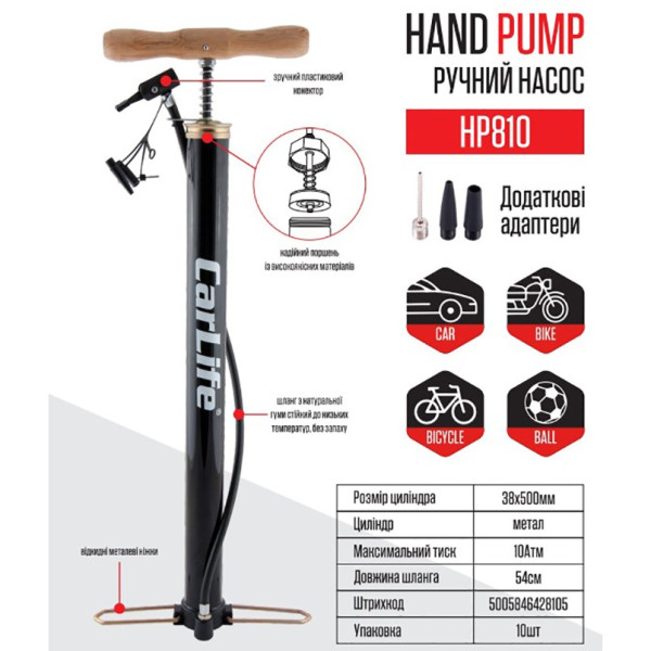 Фото - Насос ручной CarLife 38х500 мм (HP810)