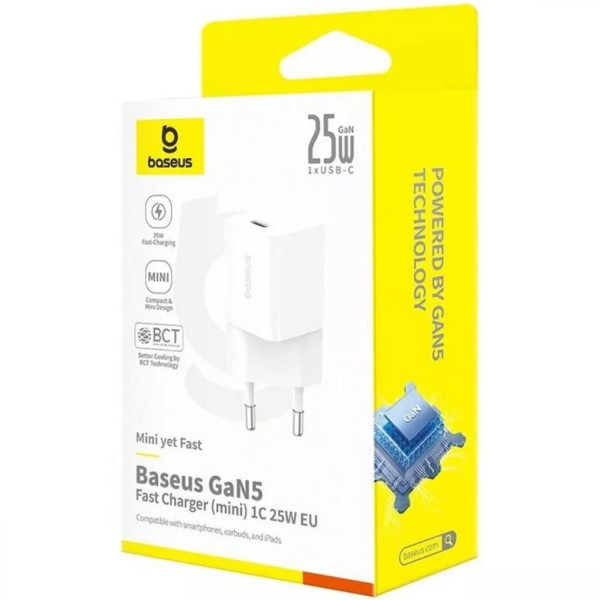 Фото - Сетевое зарядное устройство Baseus GaN5 Fast Charger (mini) 1C 25W EU Moon White (P10110909213-00)