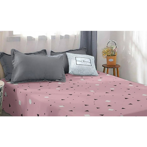 Фото - Простынь двуспальная Zastelli бязь Треугольники на розовом 185х220 (19527)
