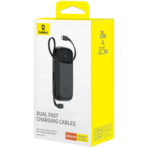 Фото - Батарея мобильная Baseus 20000mAh Qpow2 22.5W PD,QC3.0 USB-A, USB-C In/Out, with built-in USB-C/Lightning cable (P10055002113-00)
