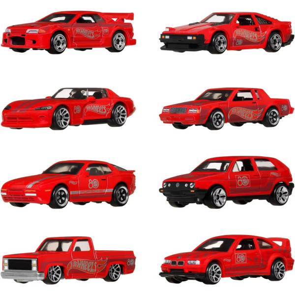 Фото - Набор базовых машинок Hot Wheels Тематический набор из 8 машинок «80 лет драйва Mattel» (JGK09)