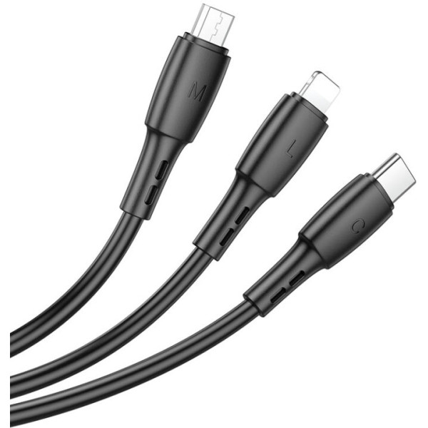 Фото - Кабель синхронизации данных BOROFONE BX71 USB to iP+Type-C+Micro 2A, 1m Black (6974443384543)