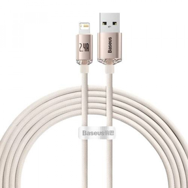 Фото - Кабель синхронизации данных Baseus Crystal Shine Series Fast Charging Data Cable USB to iP 2.4A 2m Pink (CAJY001204)