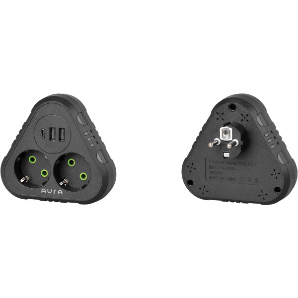 Фото - Разветвитель 220В Aura Energy 2+3 USB-A + USB-C (PD) Black (AUEMFP23PDB)