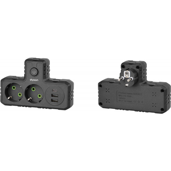 Фото - Разветвитель 220В Dyxon 2+3 USB-A + USB-C (PD) Power switch Black (DXN-MFP-23PD-PS-B)