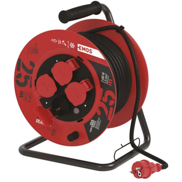 Фото - Удлинитель 220В EMOS на катушке P08225, 4 розетки, 25 м, резина Фото - Удлинитель 220В EMOS на катушке P08225, 4 розетки, 25 м, резина