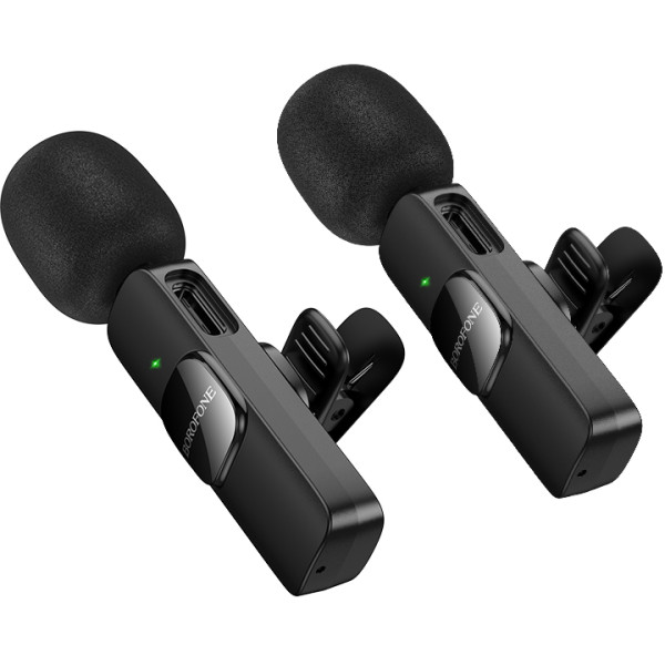 Фото - Микрофон для смартфона BOROFONE BFK15 Dual-mic lavalier wireless digital microphone Black (6941991117107)