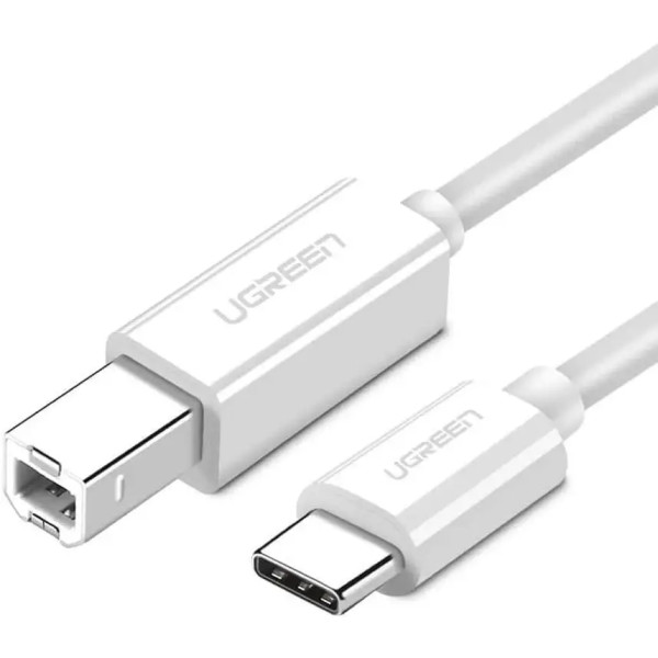 Фото - Переходник UGREEN US241 USB-C 2.0 to USB-B 2.0 Print Cable 1.5 m White (40417)