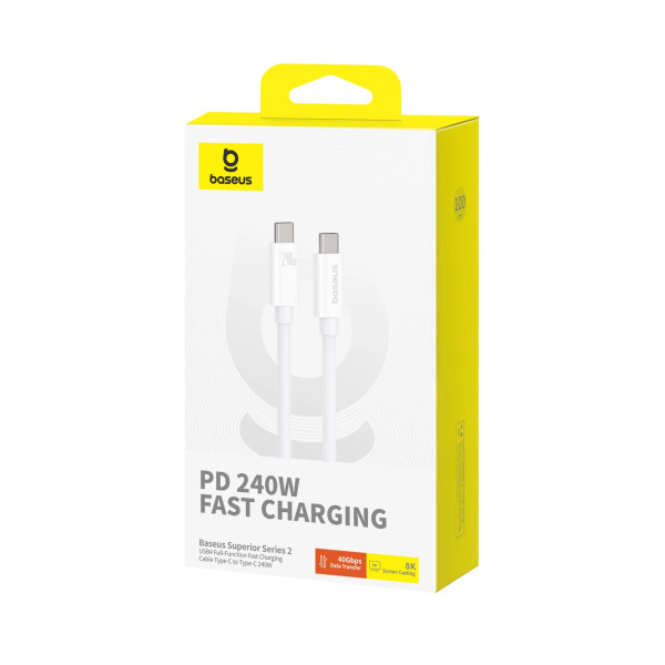 Фото - Кабель синхронизации данных Baseus Superior 2 USB4 Full-Function Fast Charging Cable USB-C to USB-C 240W Moon White (P10365200211-05)