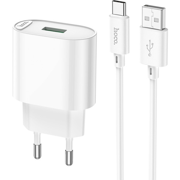 Фото - Сетевое зарядное устройство HOCO C109A Fighter single port QC3.0 charger set Type-C White (6931474784834)