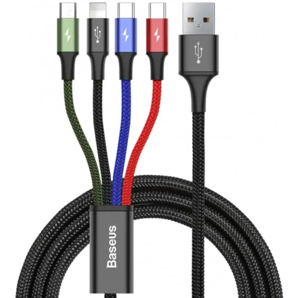 Фото - Кабель синхронизации данных Baseus Fast 4-in-1 USB - Lightning+USB-C(2)+MicroUSB 3.5A 1.2m Black(CA1T4-B01)