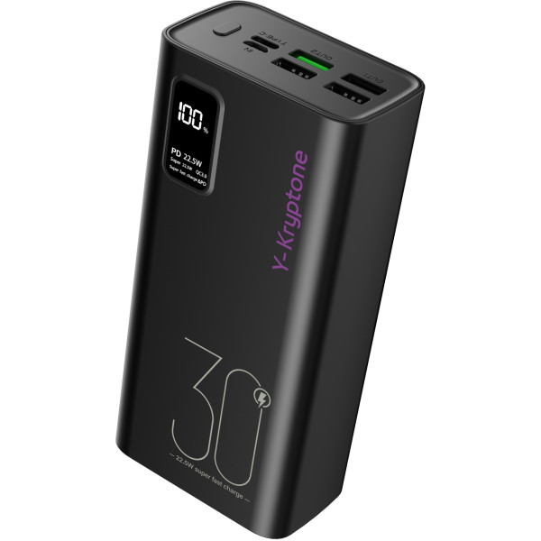Фото - Батарея мобильная Y-Kryptone GT-33 30000 mAh QC3.0 22.5W Fast Charge Black (YK-GT33-B)