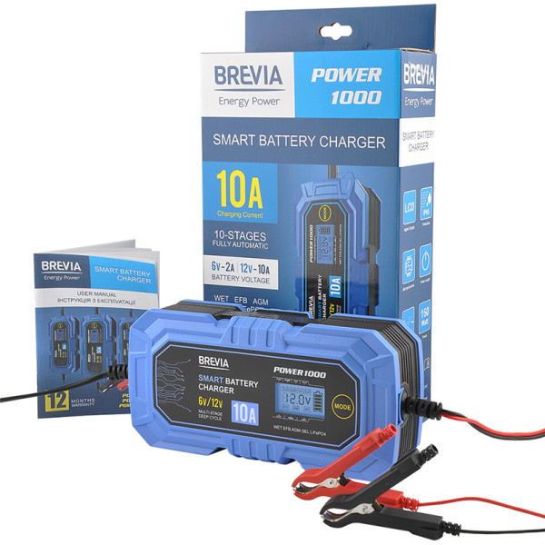 Фото - Пускозарядное устройство Brevia POWER1000 10A 6V/12V 4-200Ah  (21000EP)