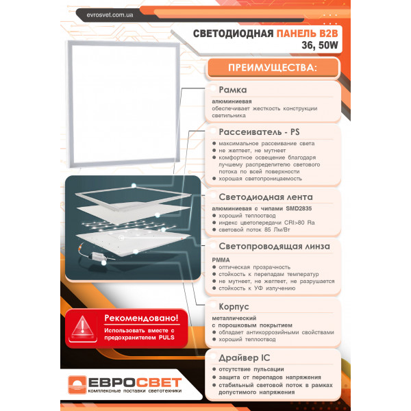 Фото - Светодиодный светильник Євросвітло панель 36Вт PANEL-B2B-595 6400K (000040803)