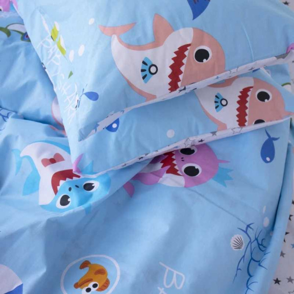 Фото - Комплект постельного белья детский MirSon Бязь 17-0521 Sharks blue (2200003655759)