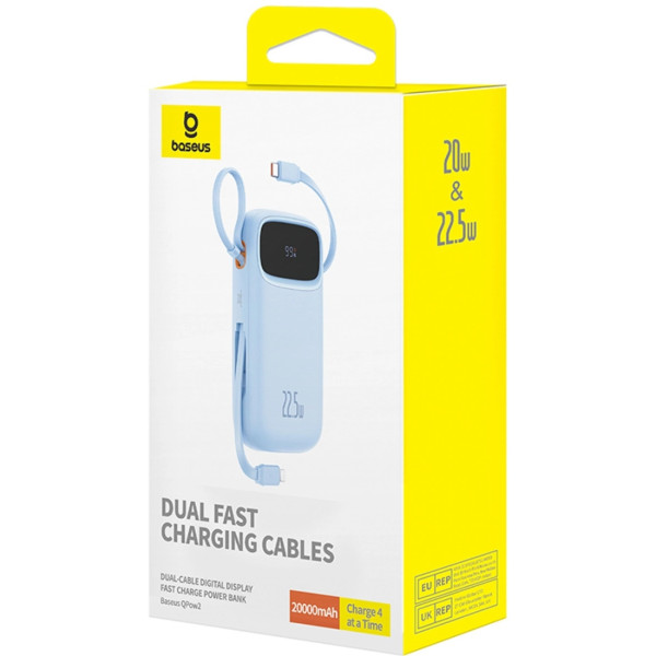 Фото - Батарея мобильная Baseus 20000mAh Qpow2 22.5W PD,QC3.0 USB-A, USB-C In/Out, with built-in USB-C/Lightning cable (P10055002313-00)
