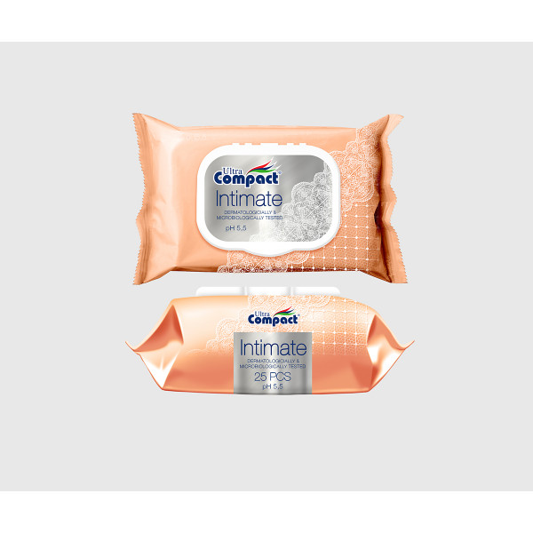 Фото - Салфетки гигиенические влажные Ultra Compact Интим с клапаном 25 шт. (8697420534585)