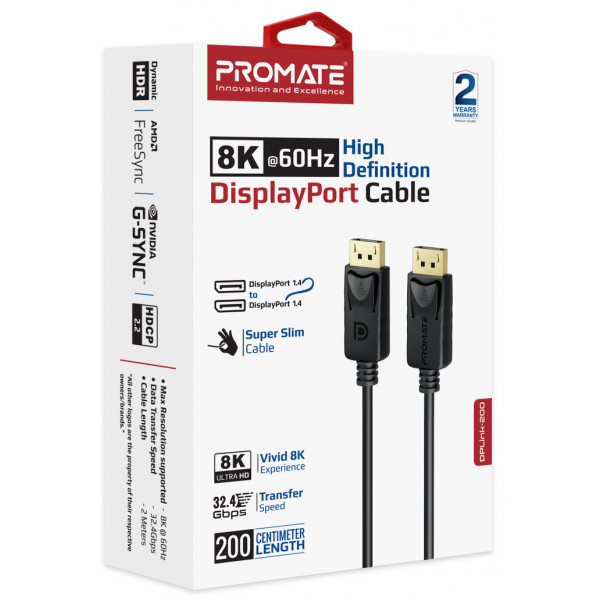 Фото - Кабель Promate DisplayPort 1.4 (Dplink-200.Black)