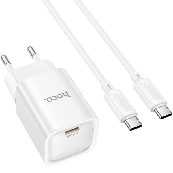 Фото - Сетевое зарядное устройство HOCO C148A PD30W charger set (C to C) (EU) White (6942007630320)