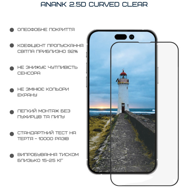 Фото - Защитное стекло для смартфона Anank 2.5D Privacy (1 pcs)/Curved Clear (1pcs) Glass with installation box for iPhone 16 Pro Max (2003215)